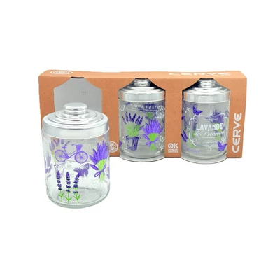 ÜVEG FŰSZERTARTÓ SZETT- LEVENDULÁS 3X800ML M87140 ALU TETŐ